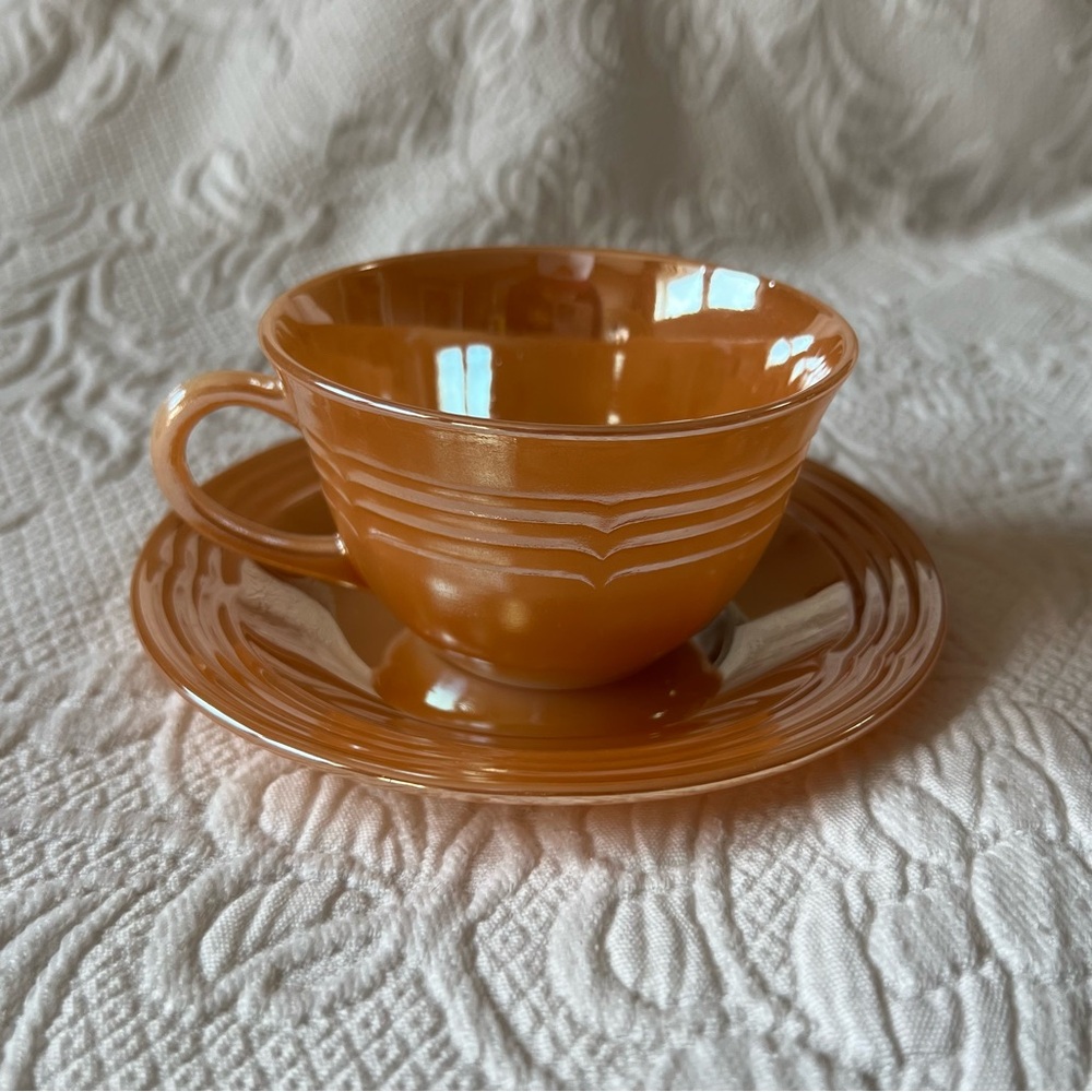 Vintage Fire King Lustre Peach Tea Cup and Saucer Set